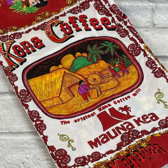 Vintage Kona Coffee Mill From Mauna Kea Hawaii Hibiscus Flower Neck Scarf 43x17 - Picture 5 of 9
